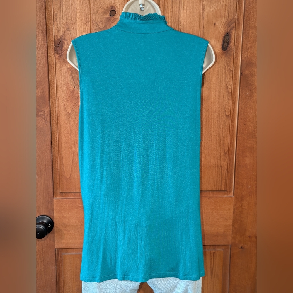 Fever Turquoise Ruffle Front Sleeveless Top - Picture 3 of 6